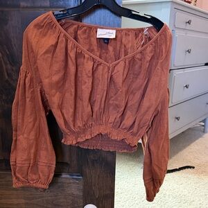 American Threads Rust V-Neck Blouse
